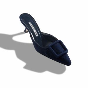 Manolo Blahnik Dark Blue Suede Mules